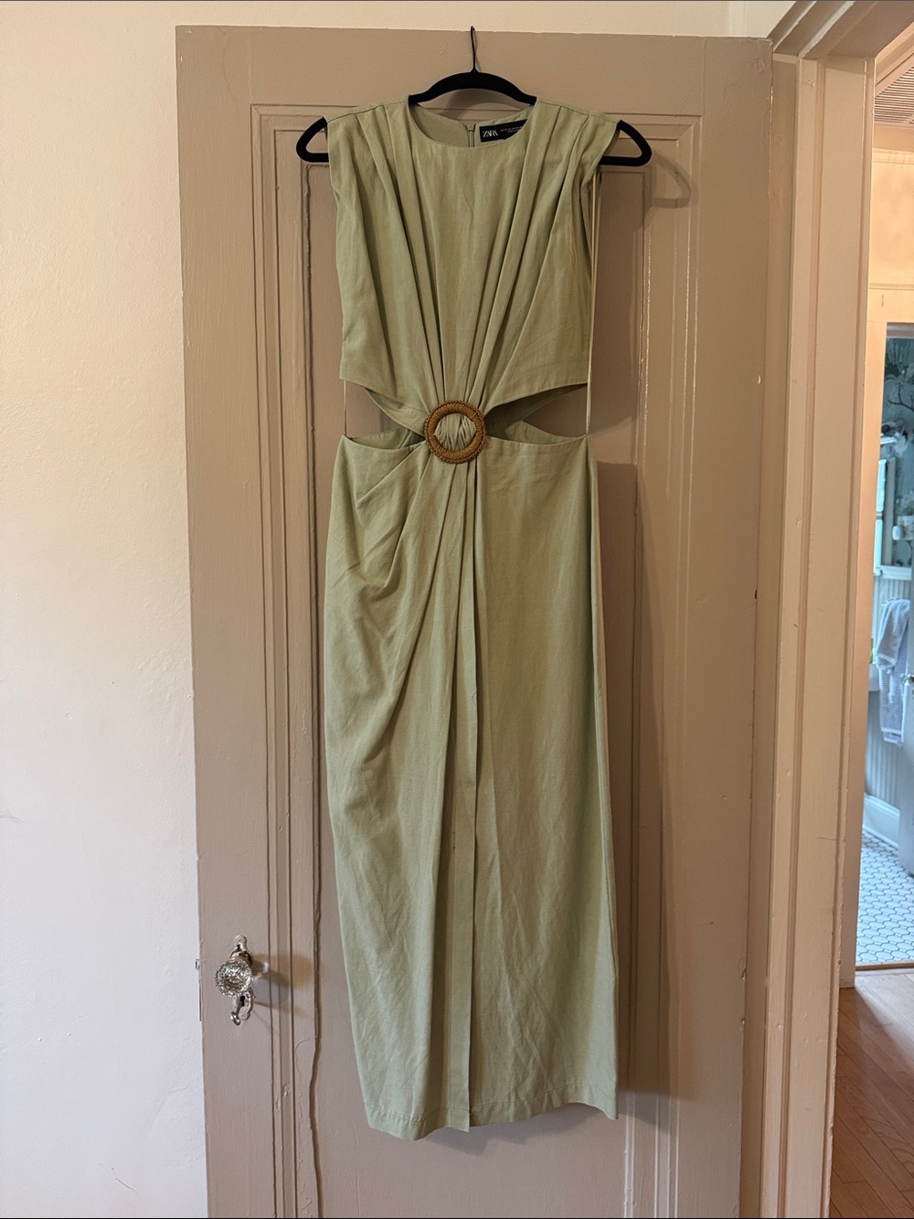 Zara Light Sage Green Maxi Dress with Front Ring Cutout